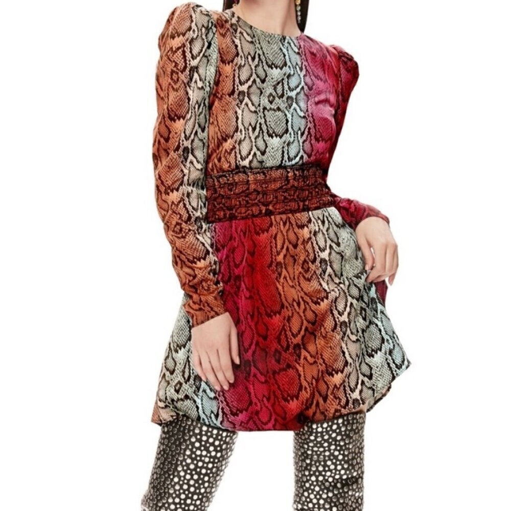 AFRM Women's Snake Ombre Cut-Out Back Smocked Waist Long Sleeves S/P NWT